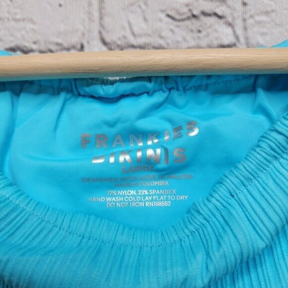 Frankies Bikinis Tia Plisse Bikini Bottom In Aquamarine NWT Size L - Picture 5 of 8